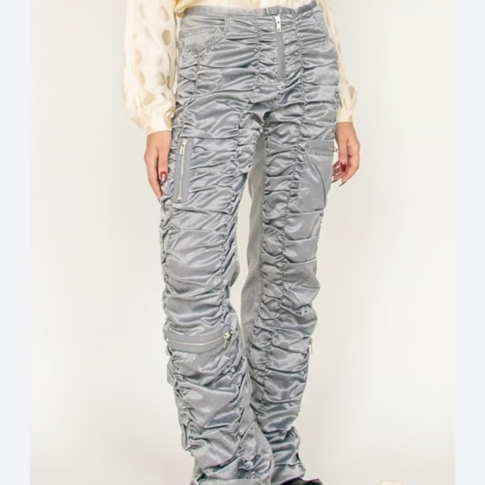 Vintage - Seven7 EXPRESS - Silver Ruched Satin Cargo Pants - Size 29